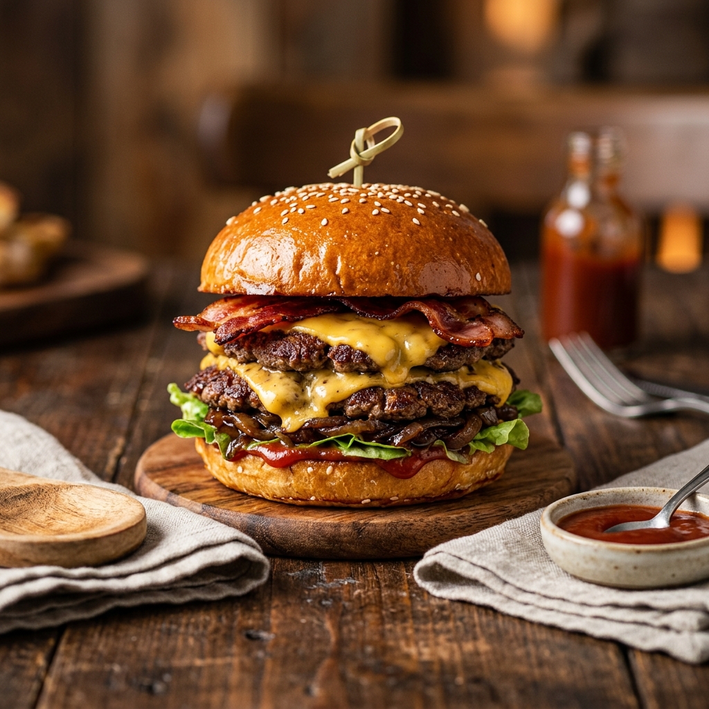 City Boy Burgers double smash burger with melted cheese and bacon
